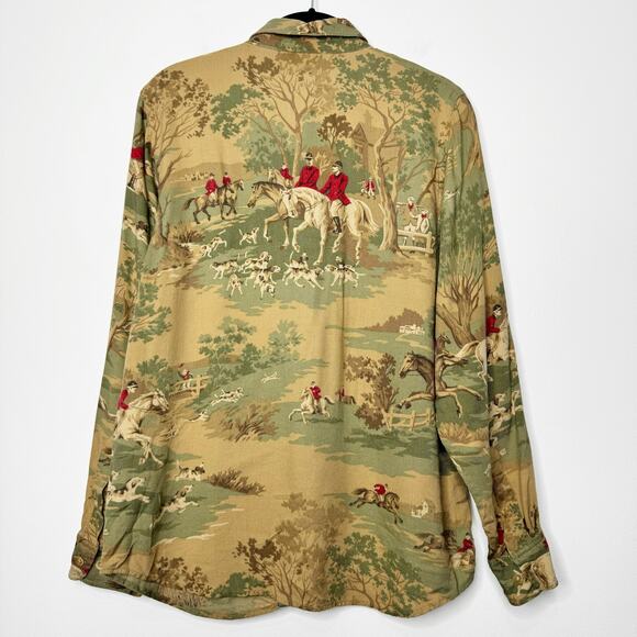 Lauren Ralph Lauren Equestrian Fox Hunt Shirt Women’s Medium Horse Print VTG - Picture 5 of 7